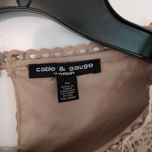 Cable & Gauge Tan Lace Trim Blouse